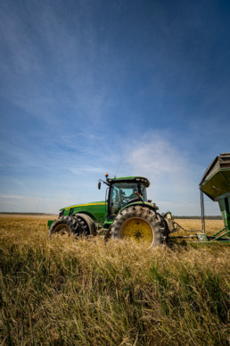 Tractor harvesting farm land